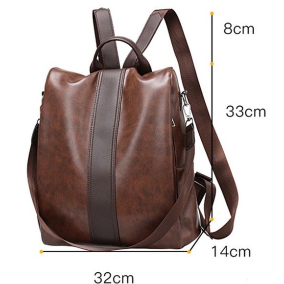 Luxe Brown Vegan leather Zipper Mini Back Pack - Picture 5 of 7